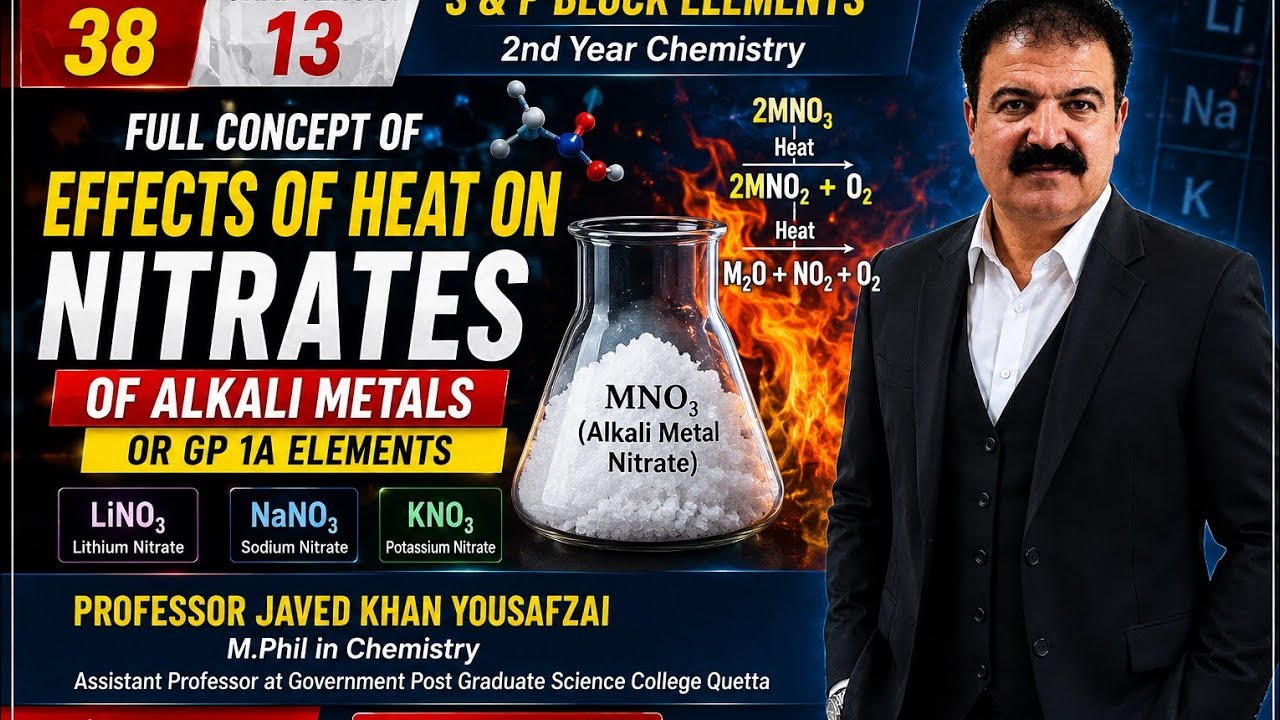Effects of Heat on Nitrates of Alkali Metals (Gp 1A) | (L-38) | 2nd year Chem | Urdu | By Prof.Javed