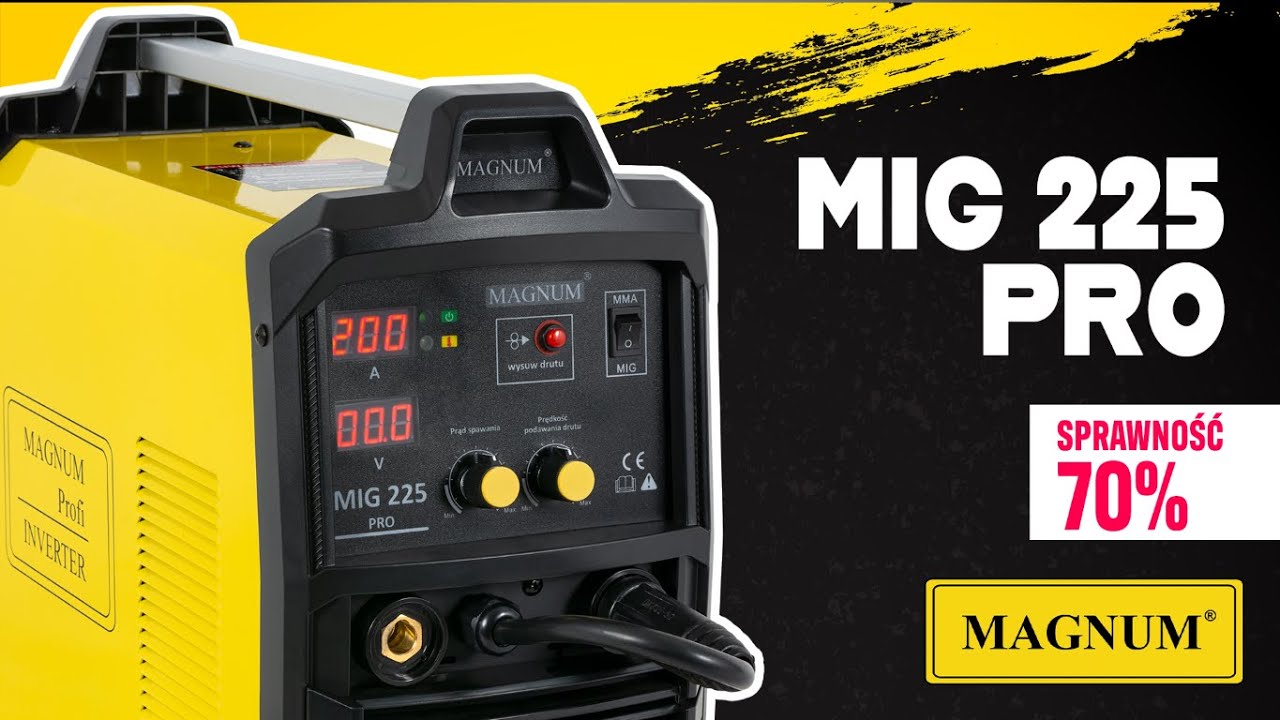 Inwerterowa spawarka MAGNUM MIG 225 PRO - wysoka sprawność 70%