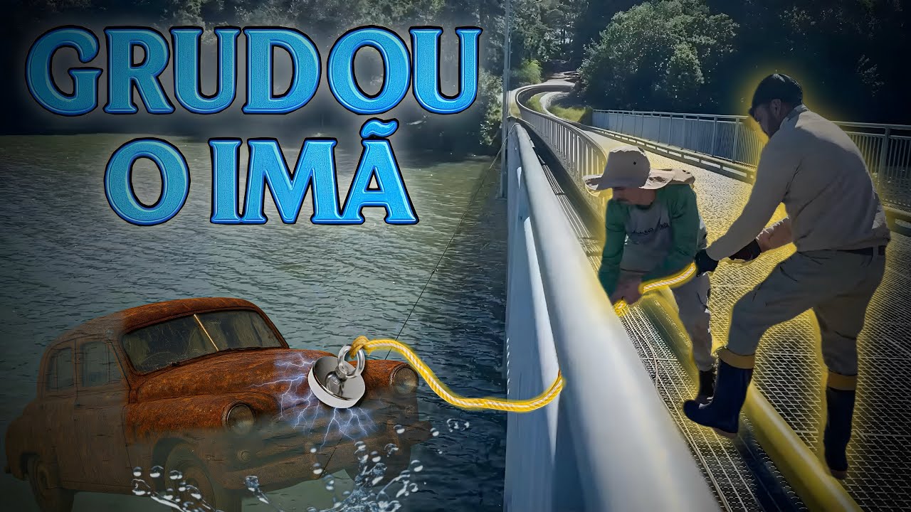 QUASE PERDI O IMÃ grudou algo gigante no fundo do lago da ponte!