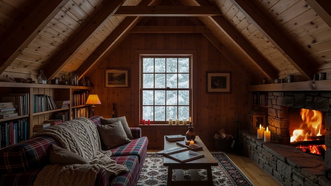 Fall Asleep with Blizzard Sounds - Fireplace and Blizzard Night Ambience for Relaxation