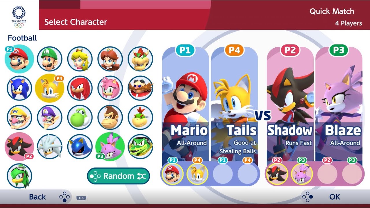 Mario & Sonic at Olympic Tokyo 2020 : Gameplay (4 Players) Mario VS Shadow VS Blaze VS Tails