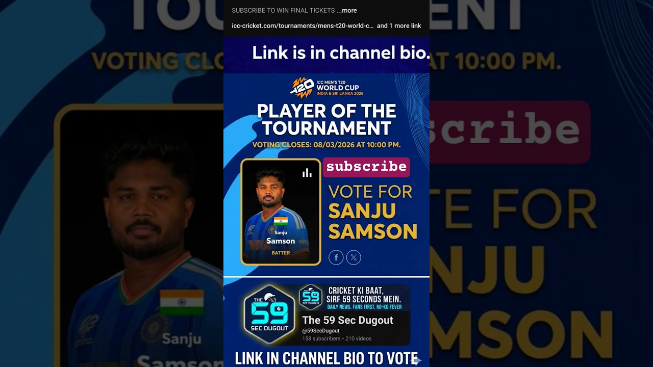 Vote for Sanju Samson 🏏 ICC T20 World Cup Player of the Tournament | Link in Bio 🇮🇳🔥 #DreamTrackAI