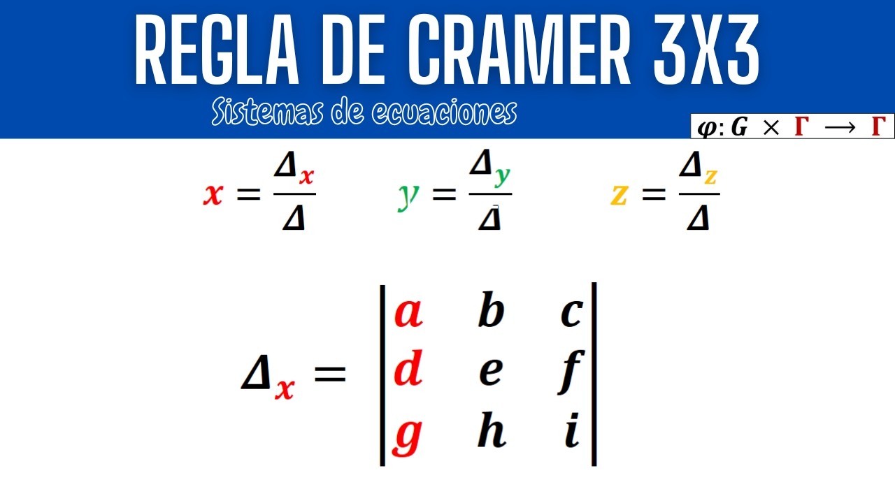 Regla de Cramer 3x3. Sistemas de ecuaciones 3x3.  Método de los determinantes.