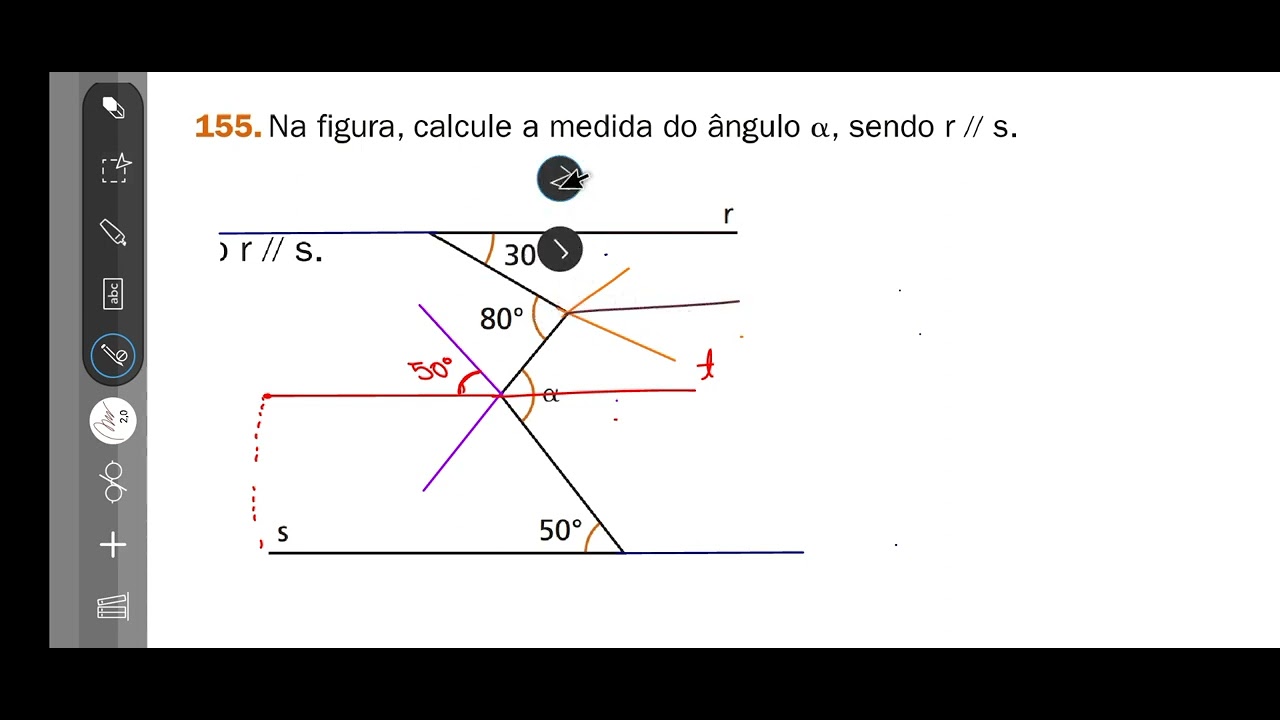 155-  Na figura, calcule a medida do ângulo  α, sendo r // s