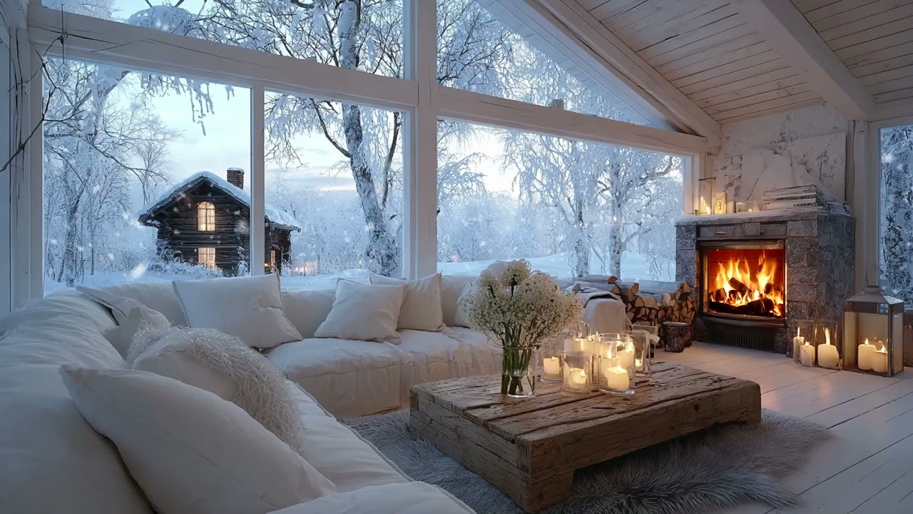 🎹 Snowy Winter Piano Ambience ❄️ Cozy Room with Falling Snow for Deep Relaxation and Focus
