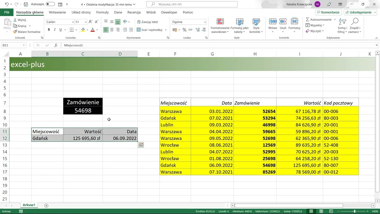4. MS EXCEL funkcja INDEKS z funkcją PODAJ.POZYCJĘ 🔢