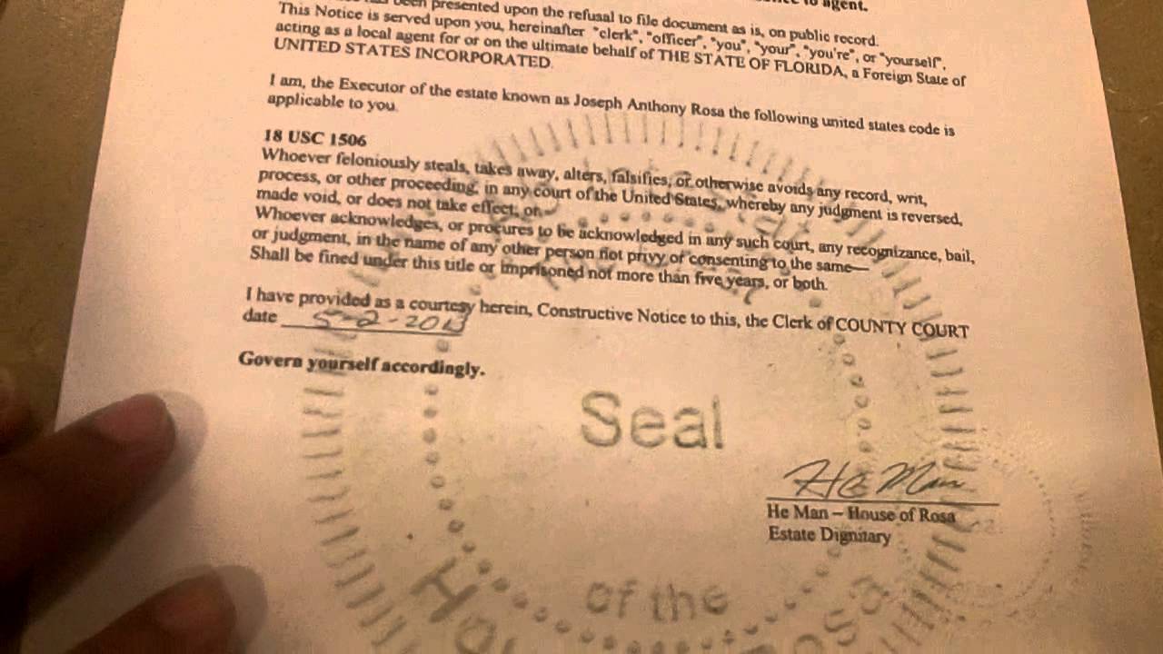 Orange County Florida Recorders Office refusing to file record 001