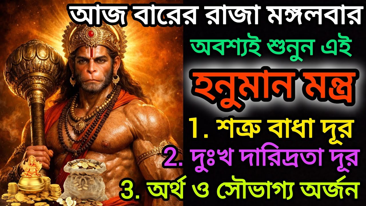 ✅আজ সব দুঃখ- কষ্ট -ঋণ শেষ করুন। শুনুন ১০৮ বার এই হনুমান মন্ত্র। Hanuman mantra 