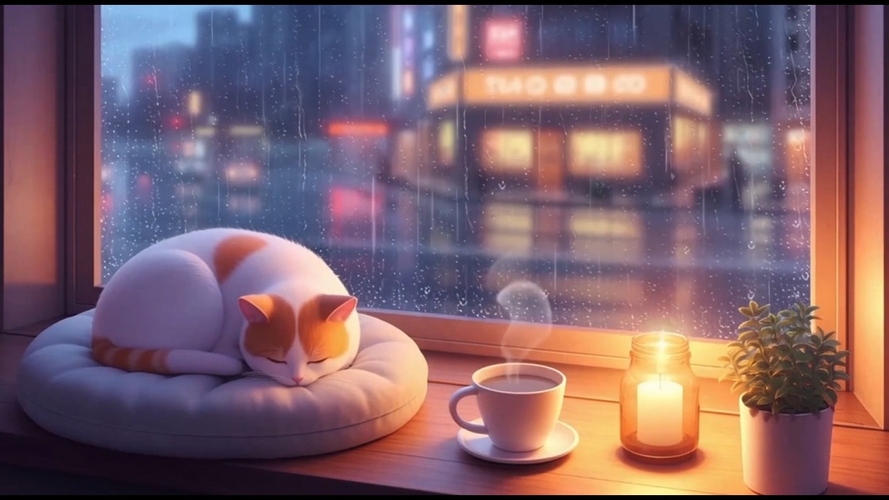 Anime Lofi Rain 🌧️ Cozy Room Study Beats with Sleeping Cat (Relax / Focus / Sleep)