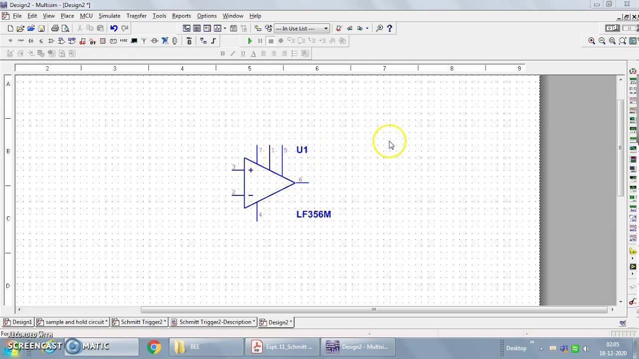 Simulation Schmitt trigger circuit using Op-amp LF356