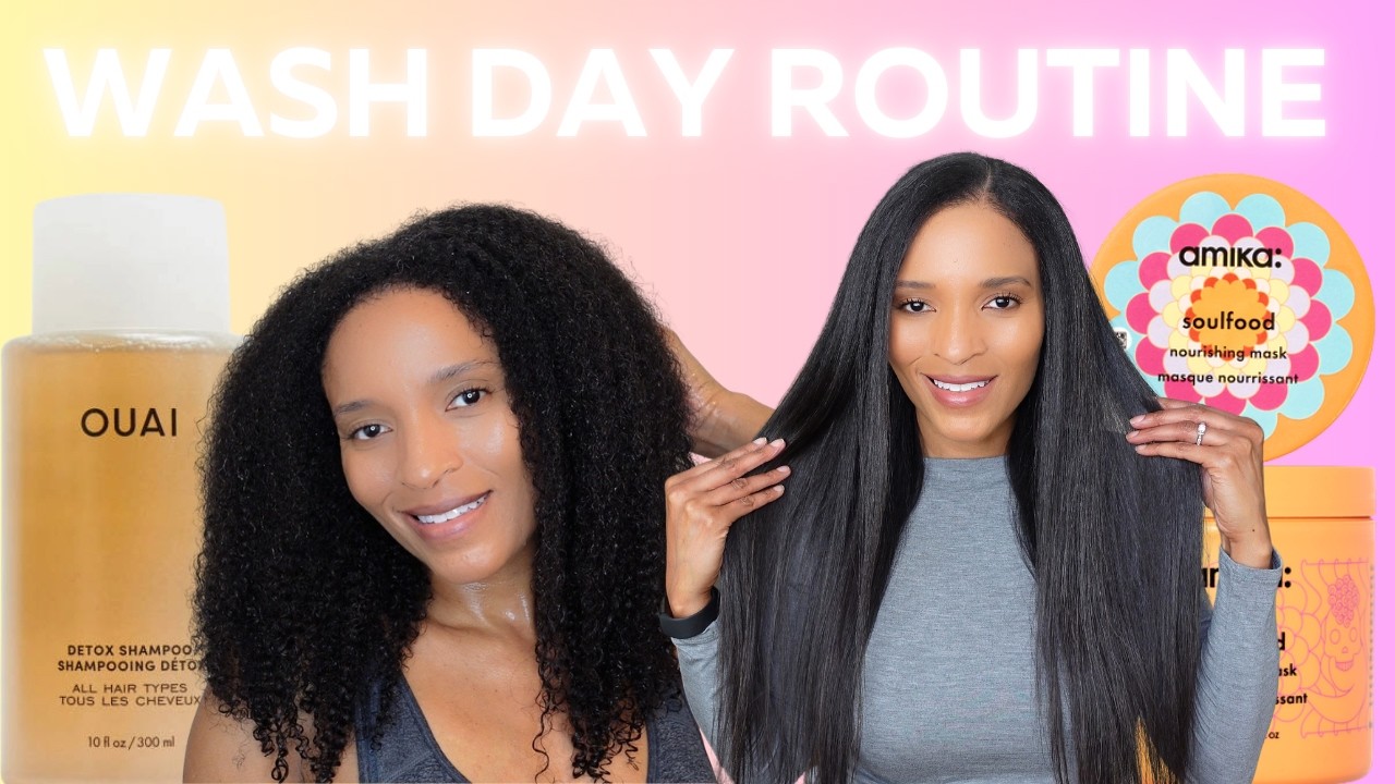 Straight Hair Natural Wash Day Routine + Silk Press Long Hair, No Damage