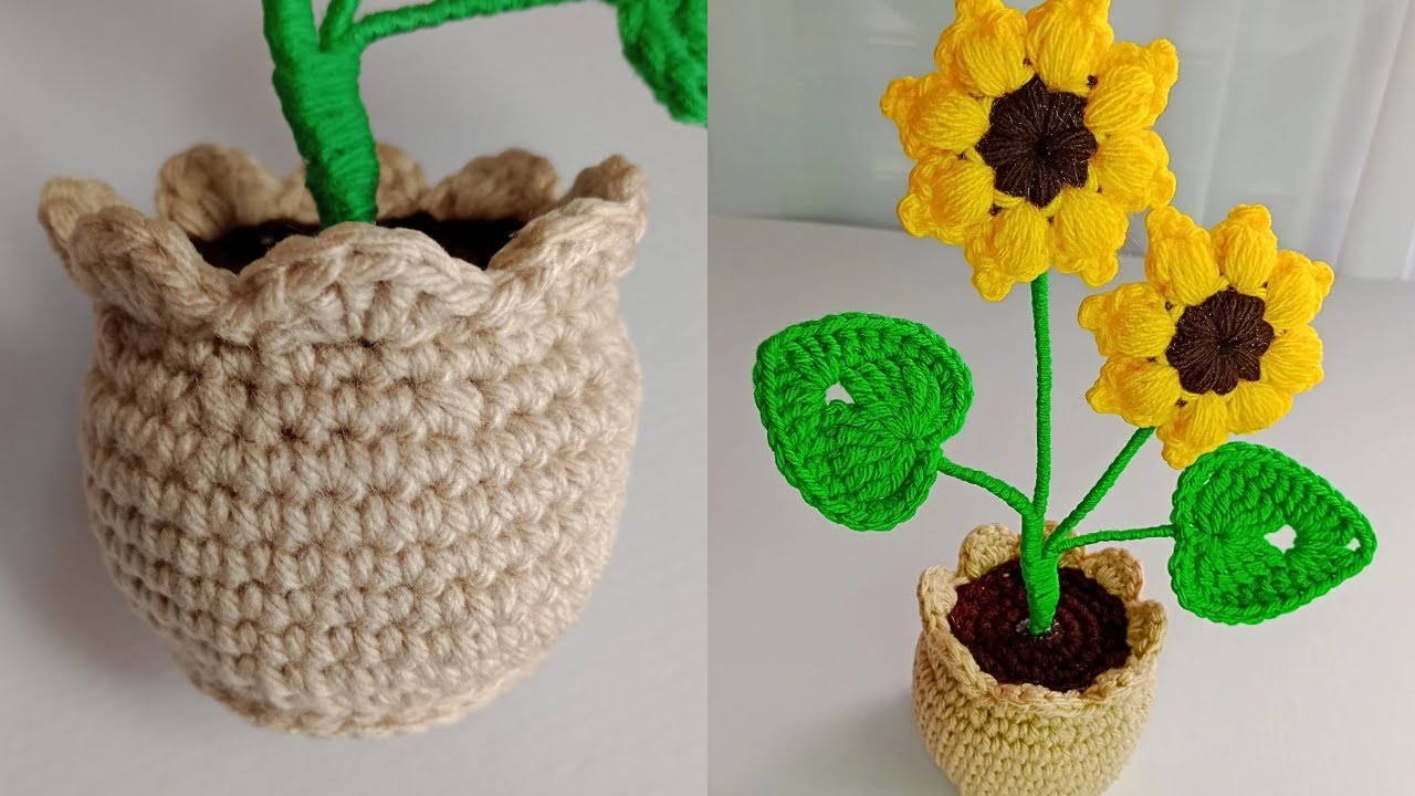 MACETA de  GIRASOLES 🪴🌻tejido a crochet paso a paso en español.