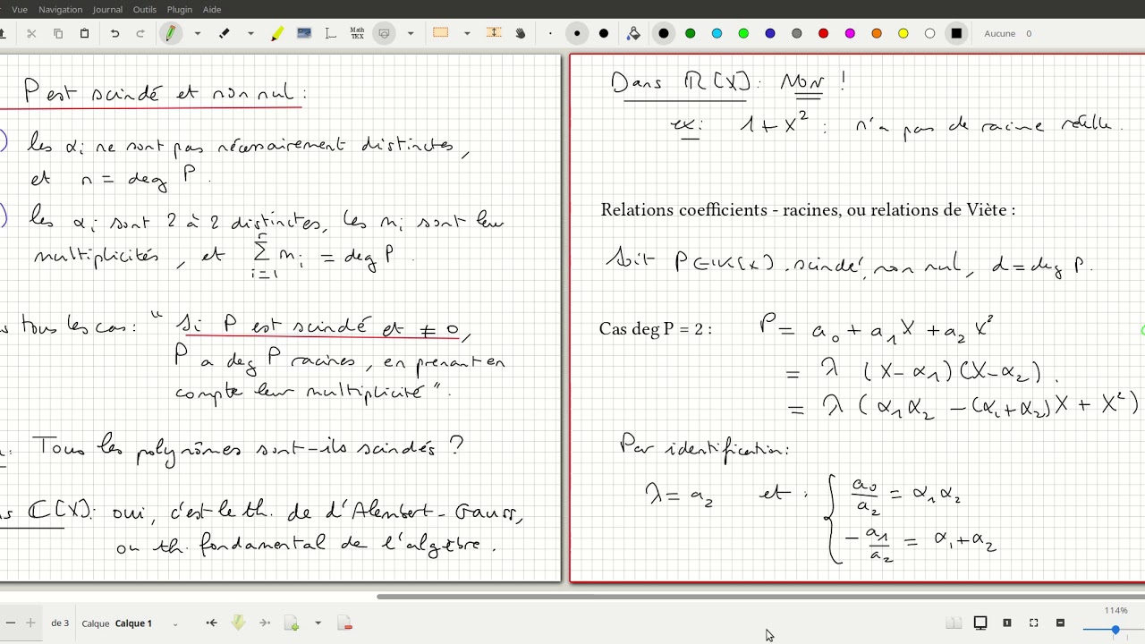 Chapitre XVI : partie 2.3, polynômes scindés et relations coefficients-racines.