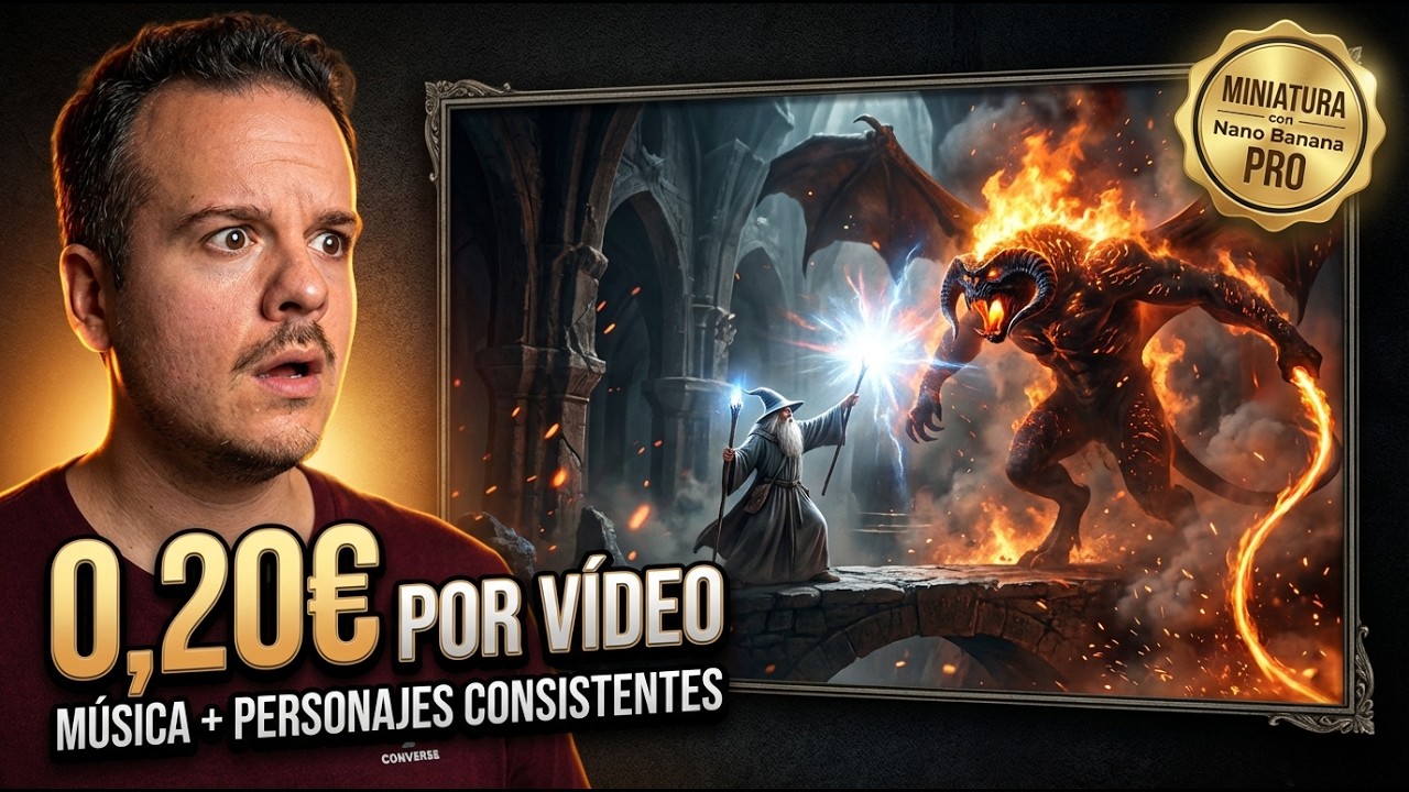 VIDEOS largos COMPLETOS A 0,20€ con voz, música y miniatura con NANO BANANA PRO incluida