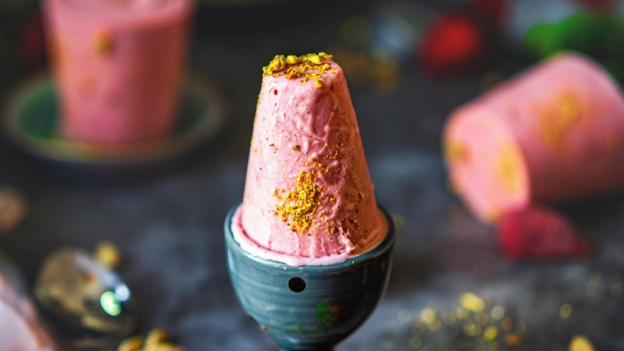 This NO COOK Instant Strawberry Kulfi is a perfect frozen treat to enjoy as an after-meal dessert!