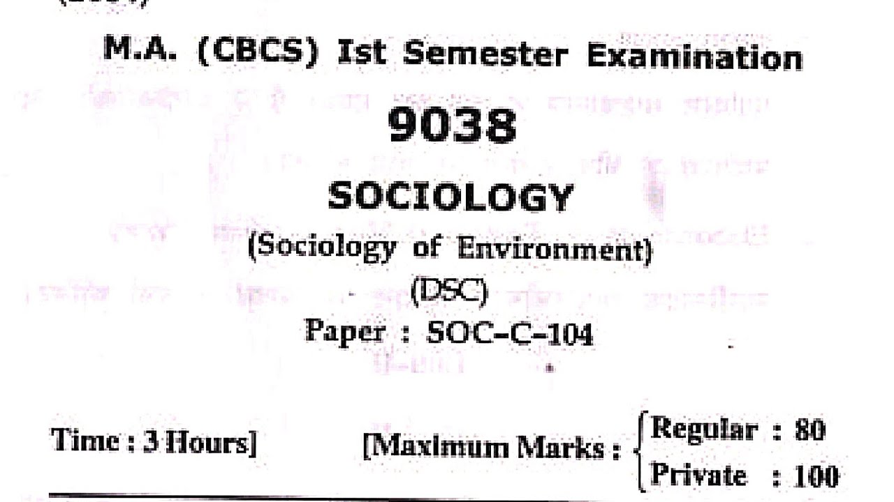 HPU M.A. Sociology 1st Sem SOC-C-104 (Sociology of Environment) PYQ 2024 #hpu #shimla
