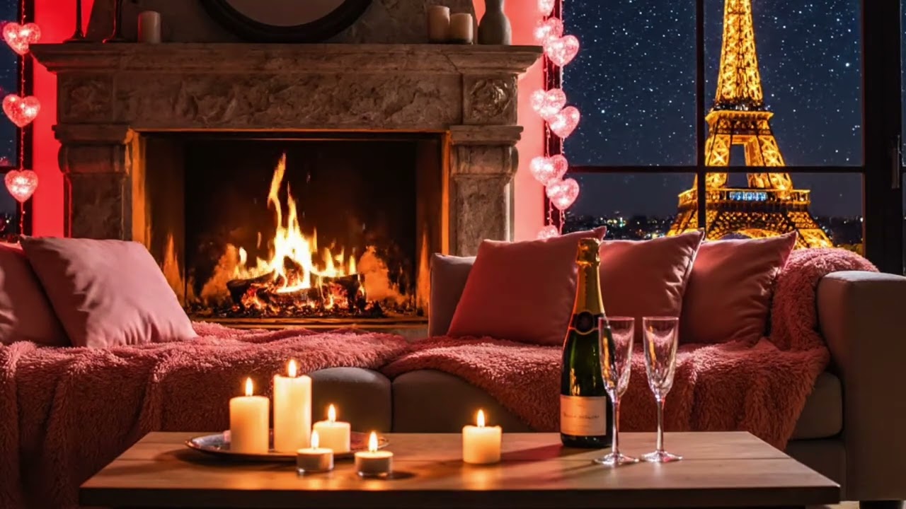 Cozy Paris Fireplace Ambience 🔥 Eiffel Tower View | Romantic Night by the Fire