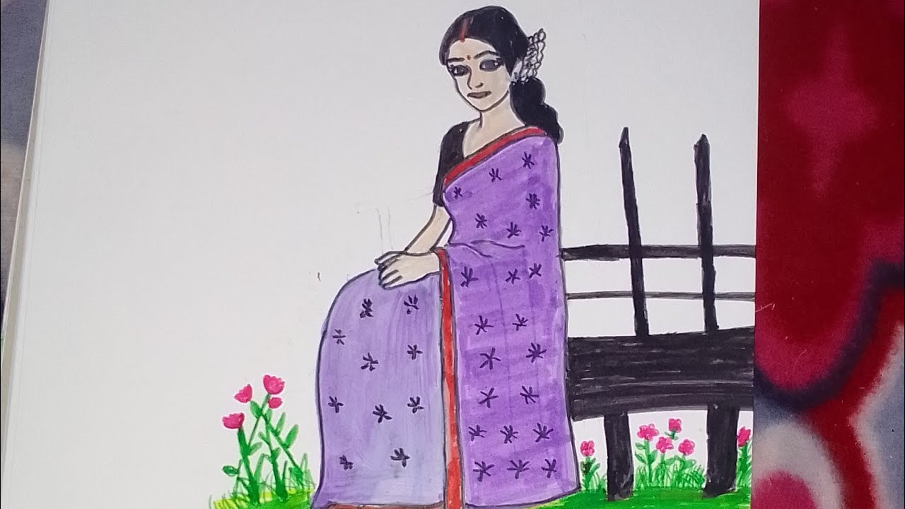 girl drawing pencil and colours drawing 