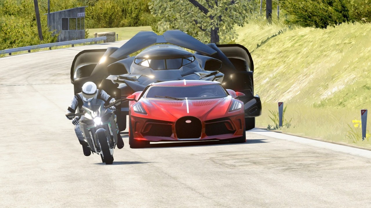 Kawasaki Ninja H2 vs Batmobile vs Bugatti La Voiture Noire at Old SPA