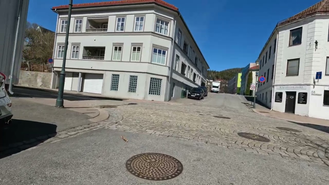Norway   Cycling along Drammen's river   Bragernes and Str&oslash;mse side