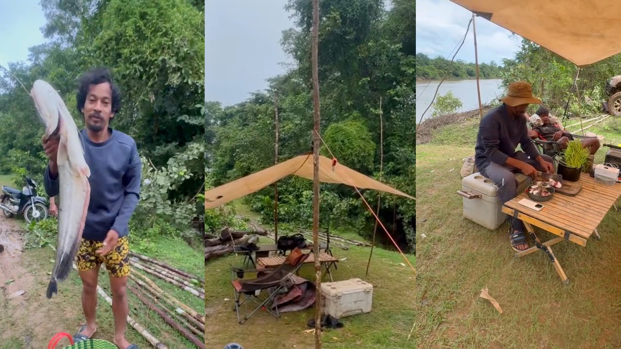 រកត្រីតាមមាត់ស្ទឹង ខែនេះដល់ហេីយ បោះតង់ធ្វេីម្ហូប This month is here Set up a tent and cook