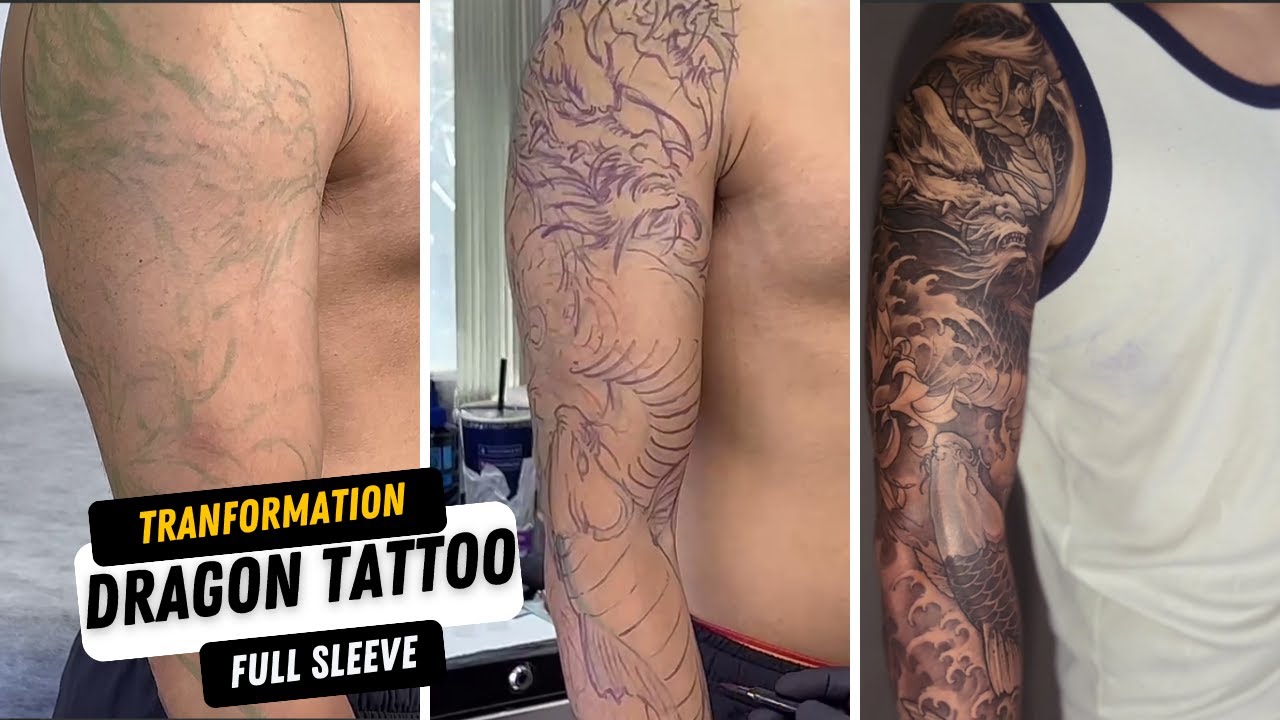 Traditional Dark-White Style Dragon Tattoo Full Sleeve - Tattoo Time Lapse!