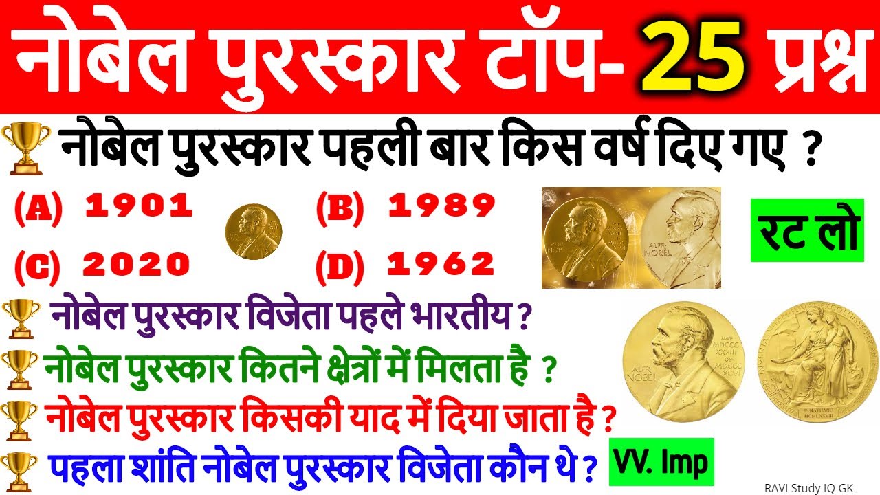 Nobel Prize important questions | नोबेल पुरस्कार | Current Affairs Puraskar | Gk in Hindi | Gk Trick