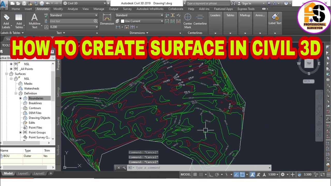 How to create surface in Civil 3D | Civil 3D surface creation ||Contour lines, Lesson 02.