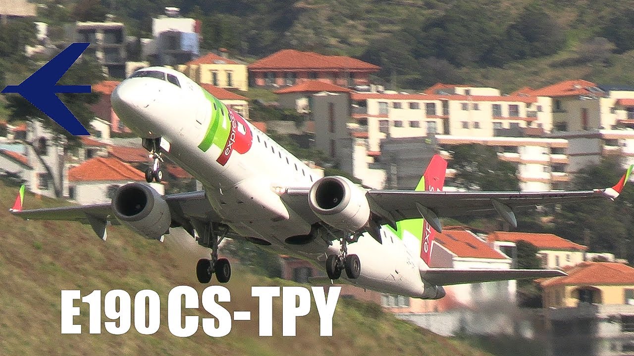 E190 TAP Express landing & takeoff at Madeira Airport
