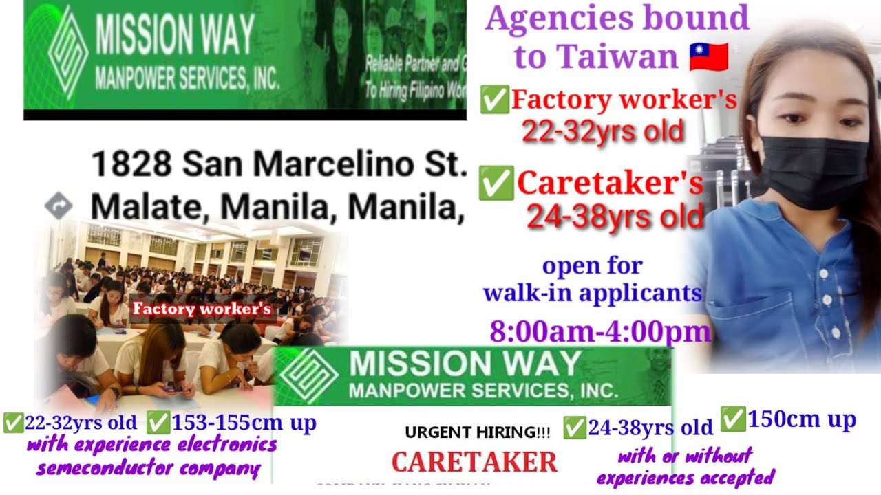 Mission way Agency Factoryworker's/CaretakersTAIWAN🇹🇼 #jobseekers #taiwan #caretaker #trending #job