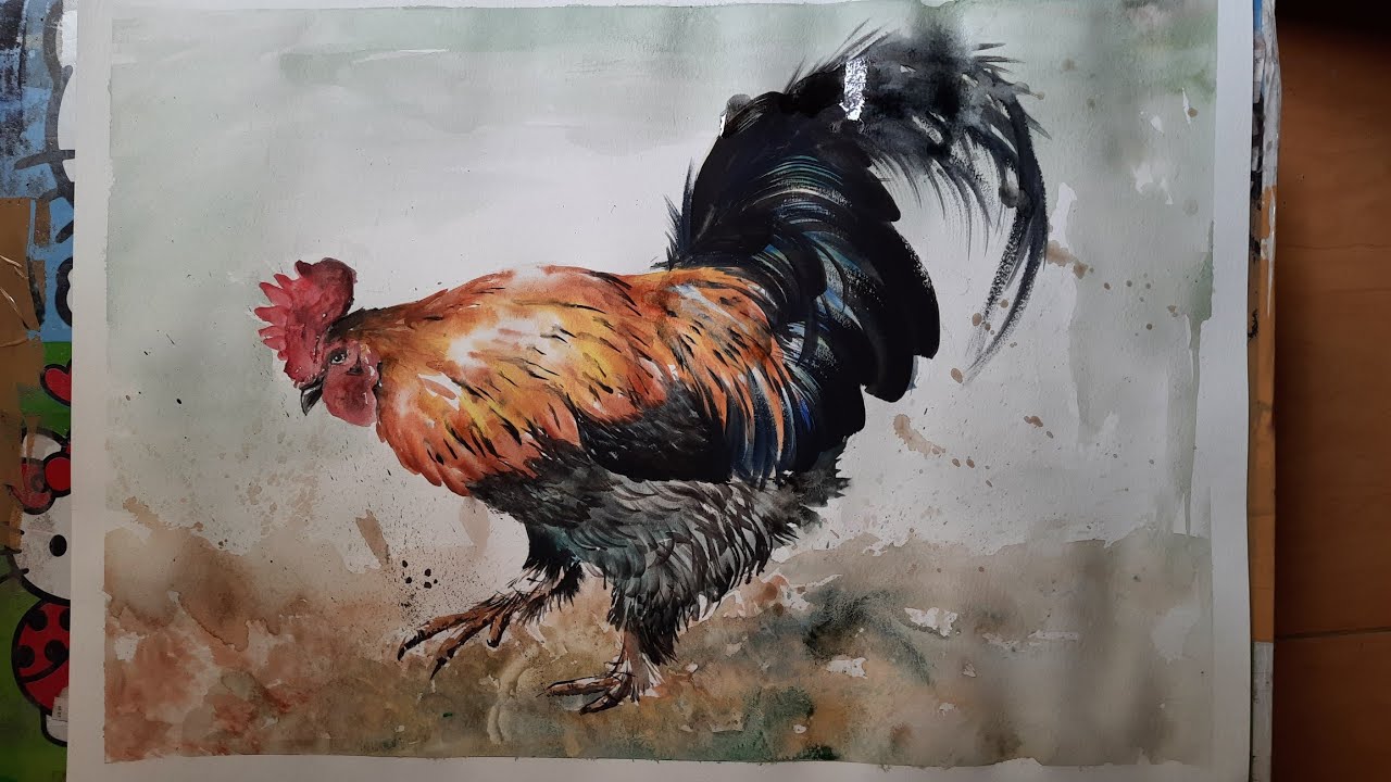 tutorial watercolor painting,how to paint watercolors rooster