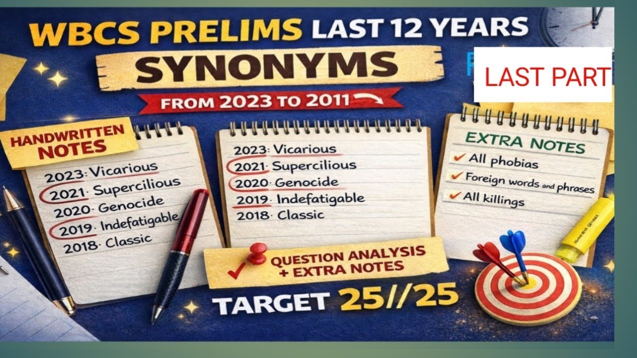 WBCS PYQ Synonym (2023–2011) | Last Part | 12 Years Questions + All Options Detailed Analysis
