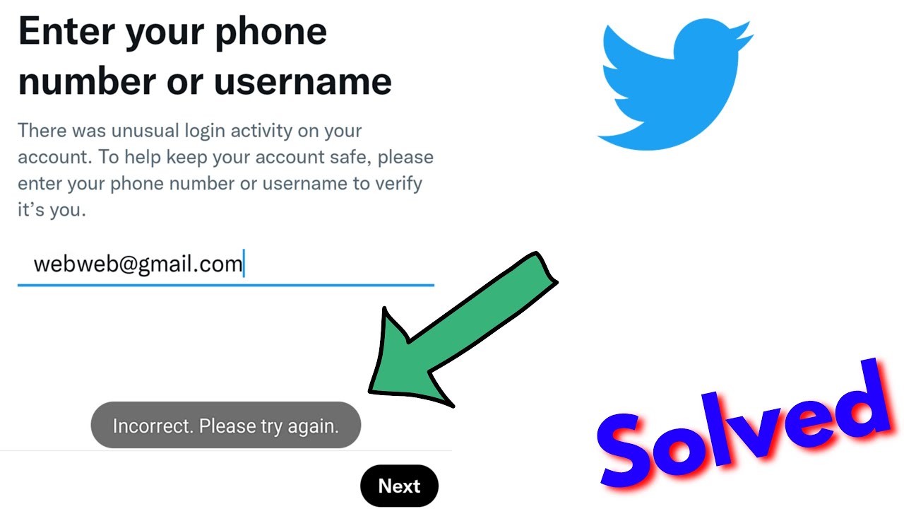 Fix twitter incorrect please try again | There was unusual login activity on your account