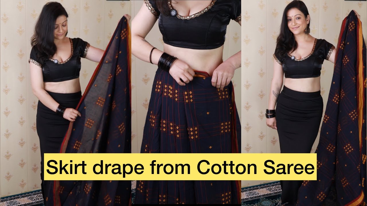 Skirt drape from cotton saree in 3 minutes / Saree draping tutorial / Lehenga saree drape 