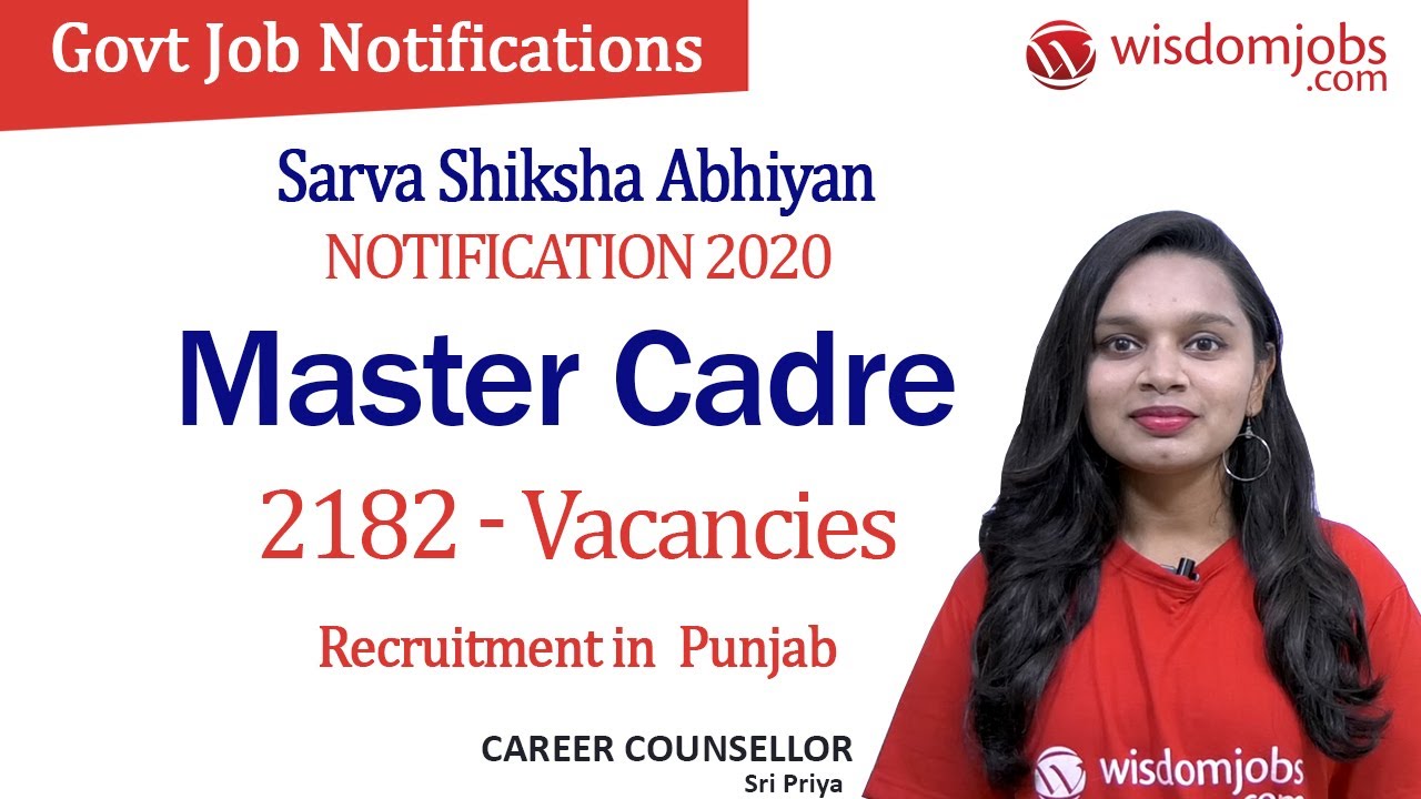 Sarva Shiksha Abhiyan 2020 Notification | 2182 Master Cadre Vacancies in Punjab @Wisdom Jobs