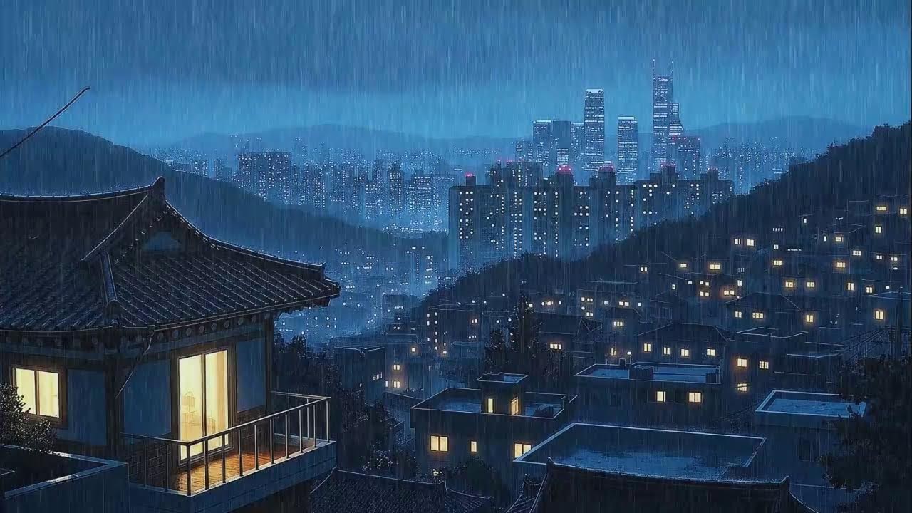 Rain Sounds and Lofi for Study in a Peaceful Korean Night Ambience to Block Distractions 😌