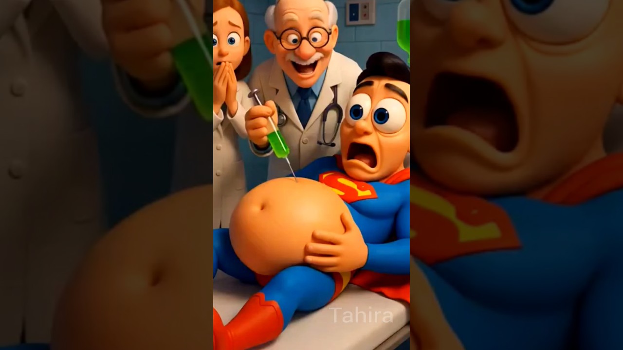 Superhero Shocked by Giant Belly Injection | Funny 3D Cartoon Animation, 