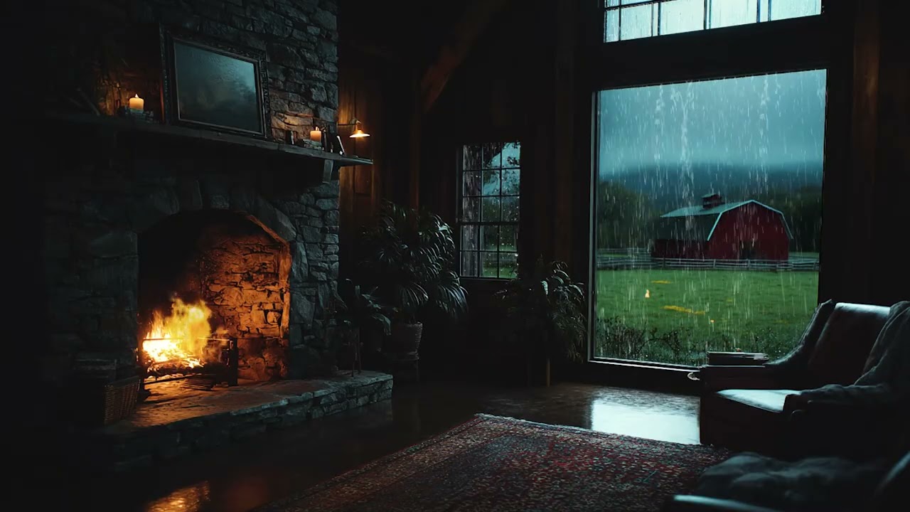 Midnight Rain Outside a Mountain Cabin 🌧️ Calm Window View for Sleep