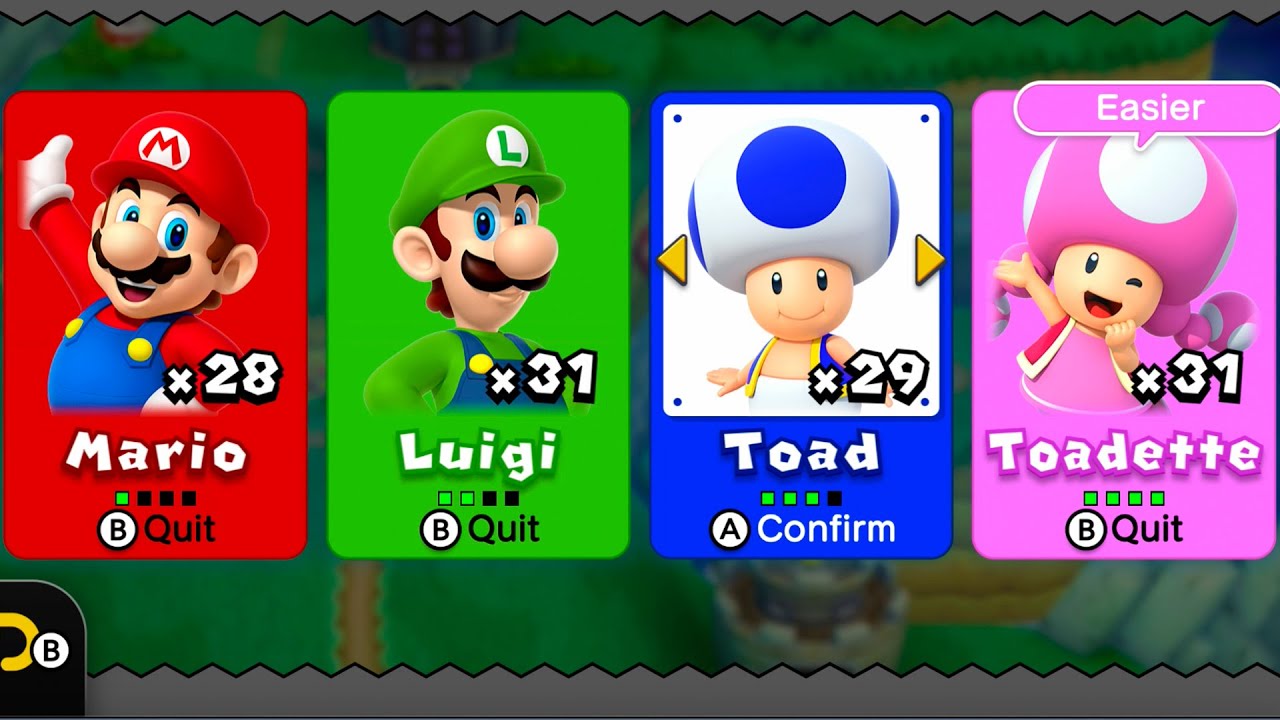 New Super Mario Bros. U Deluxe – 4 Players World 1 Walkthrough Co-Op