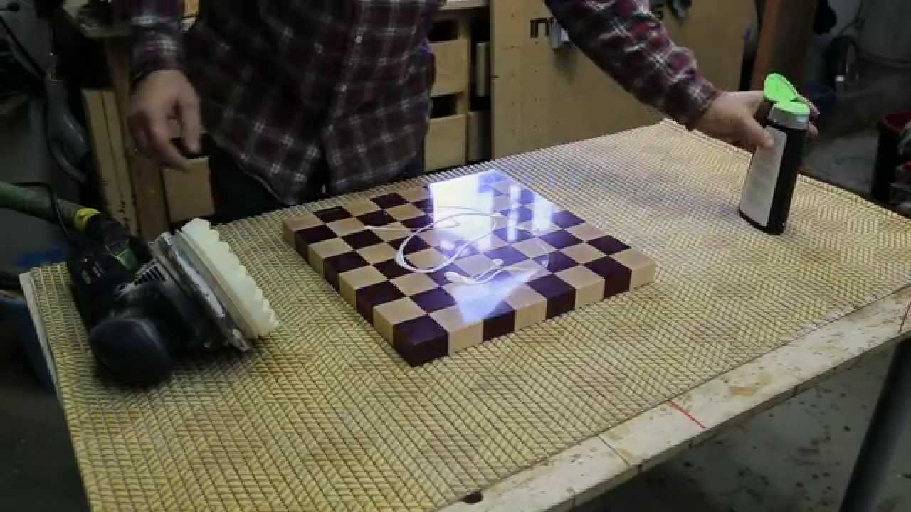 Polishing an end grain chessboard