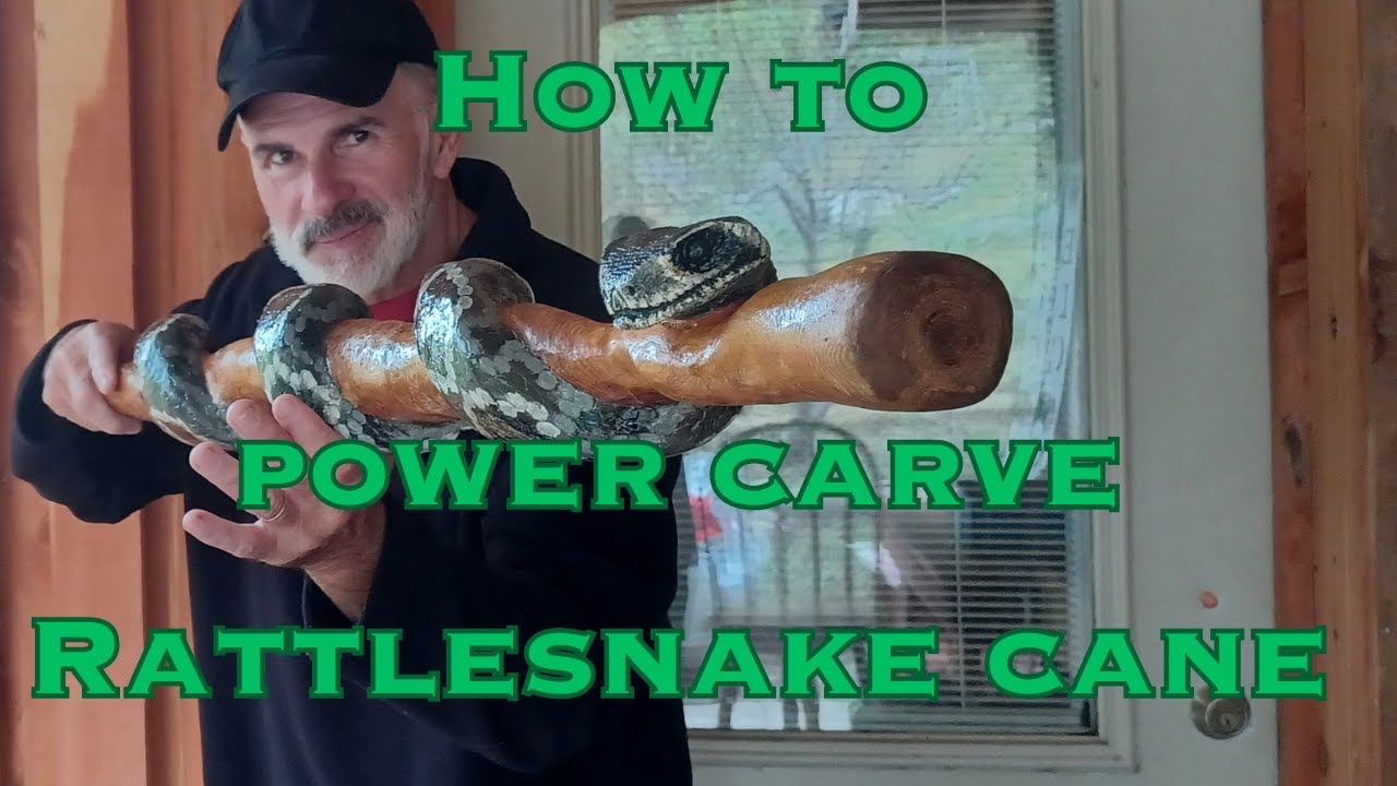 Carving Rattlesnake cane/walking stick.  #1