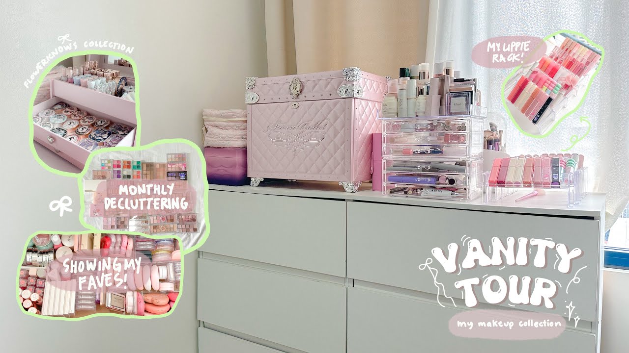 ✩ VANITY TOUR 🪽Monthly Makeup Decluttering + Showing my Makeup Collection 🎀°｡🎧⋆⸜