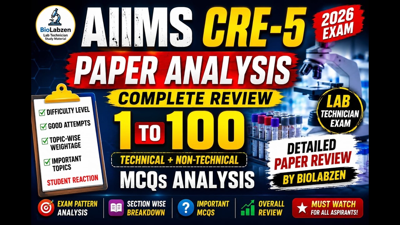 🔥 AIIMS CRE-5 2026 Lab Technician Paper Analysis | 100 Technical & Non-Technical MCQs | Safe Score🔥