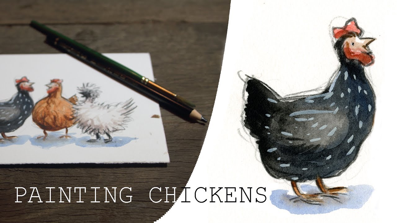 Watercolour Illustration - Painting Chickens