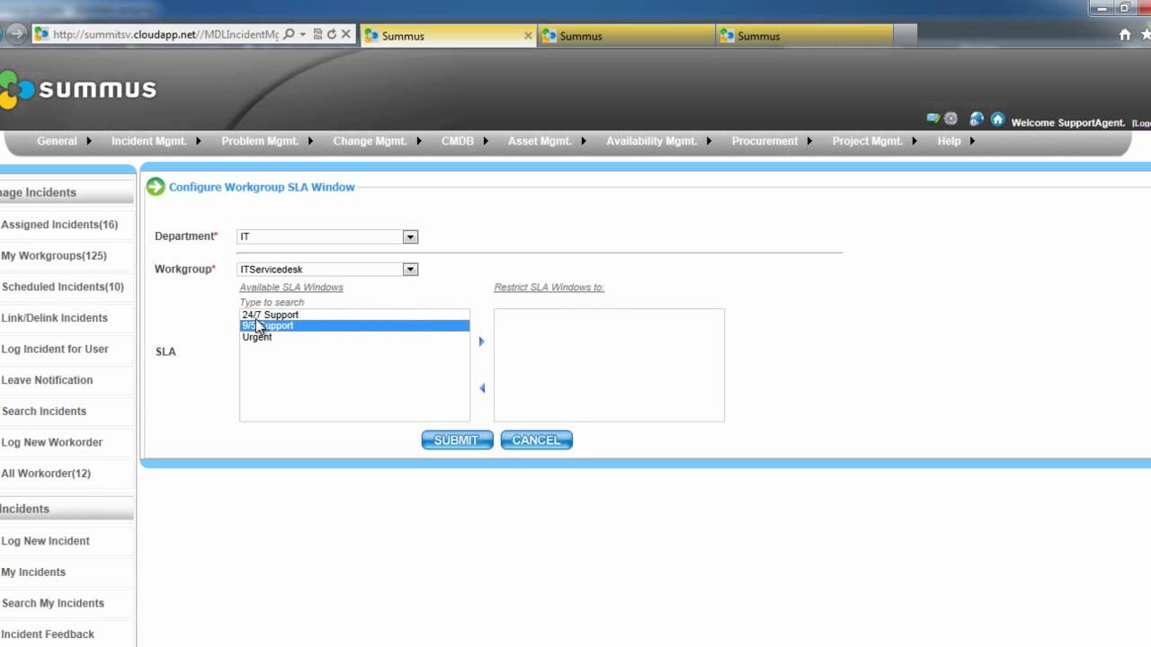 DEMO - Summus Service Management: SLA configuration for Incidents