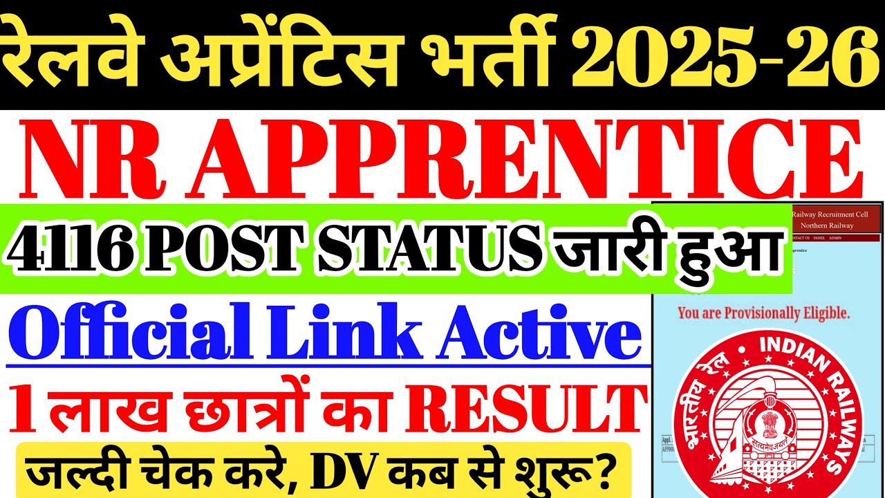 NR Railway Apprentice 2025 Result Out | 1 Lakh+ Candidates🔥Form Status जारी हुआ, जल्दी चेक करें😍