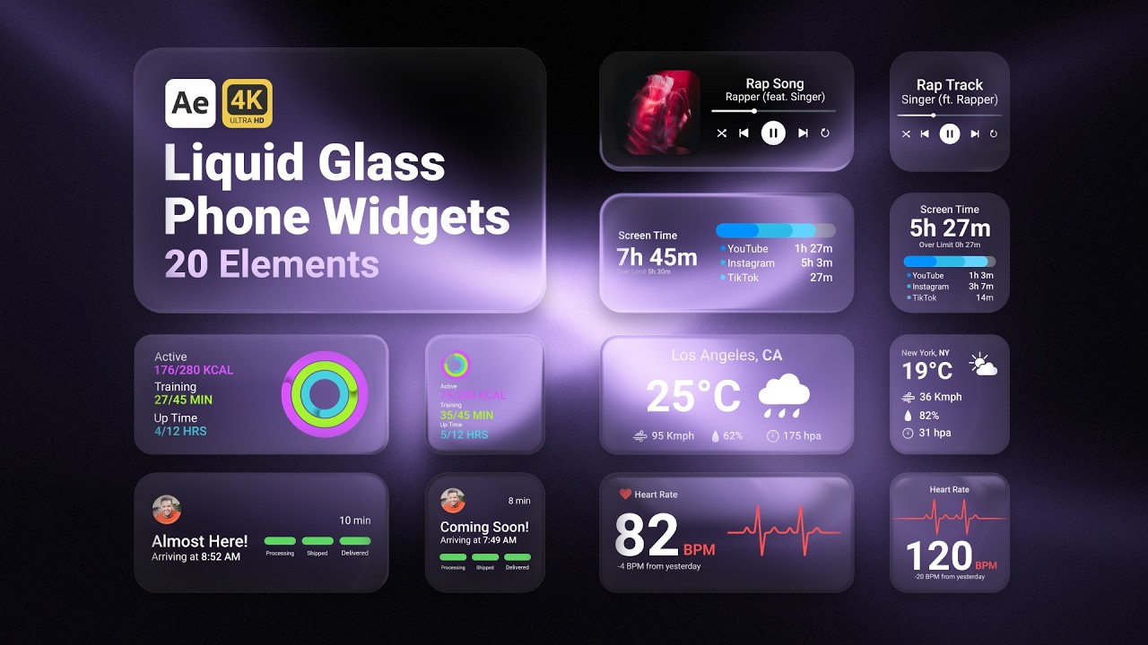 Liquid Glass Phone Widgets for After Effects