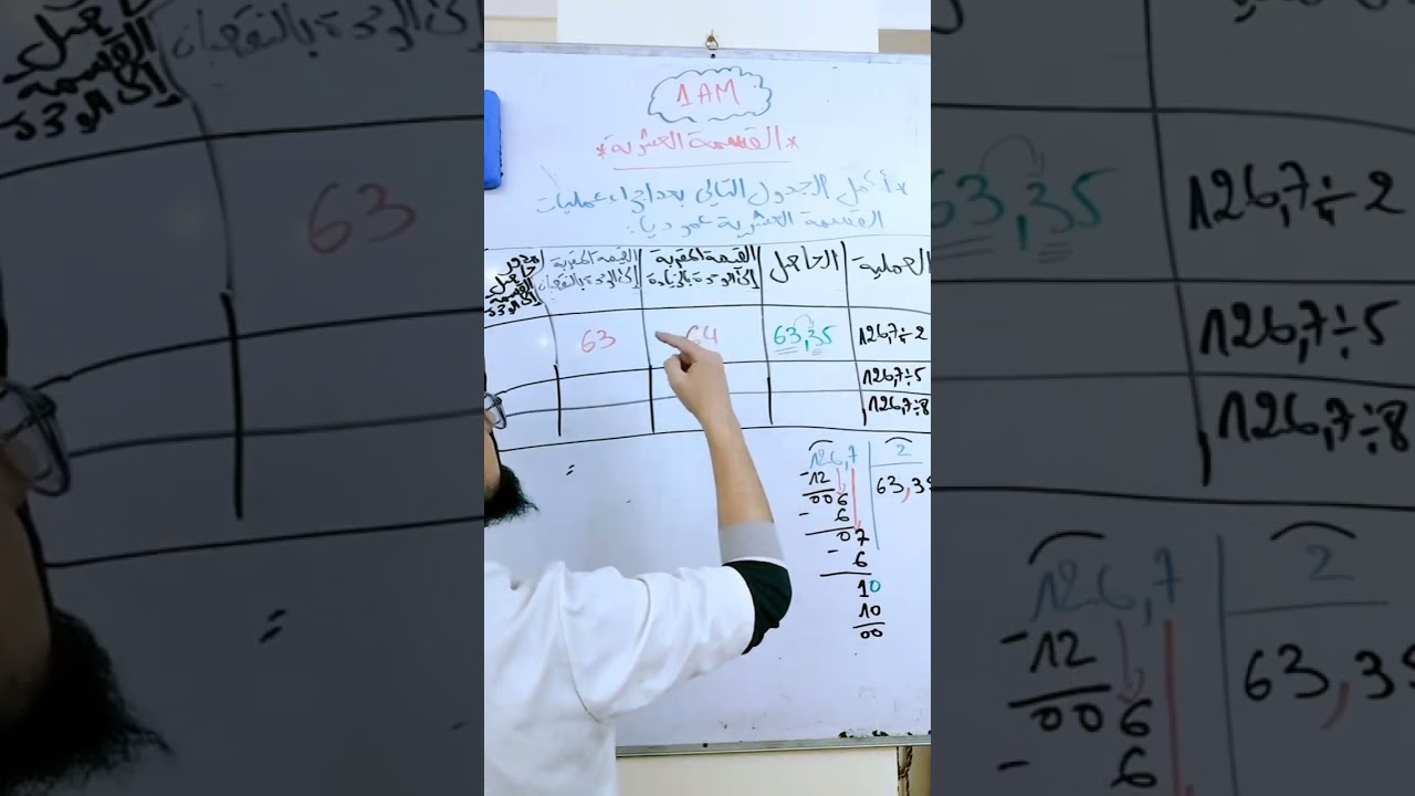 القسمة العشرية و القيمة المقربة إلى الوحدة بالنقصان و بالزيادة و مدور حاصل القسمة إلى الوحدة