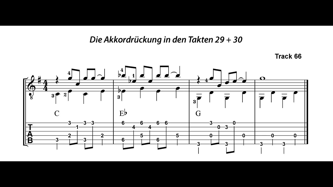 66 Die Akkordr&uuml;ckung in den Takten 29 + 30. Aus: Norbert Roschauer: Simple Blues (AMB 3205)