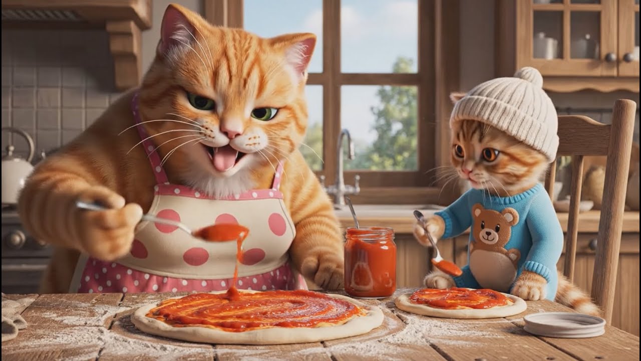 Mama Cat’s Pizza Class 🍕😺 Ginger Kitten Becomes the Little Chef & Hosts Friends! 🎉